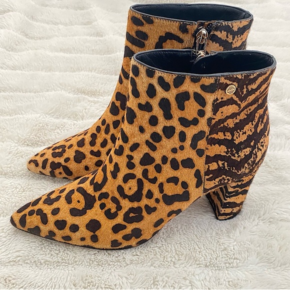 ANTONIO MELANI Calf Hair Leather Leopard & Tiger Print Ankle Booties Size 8 - Picture 1 of 16